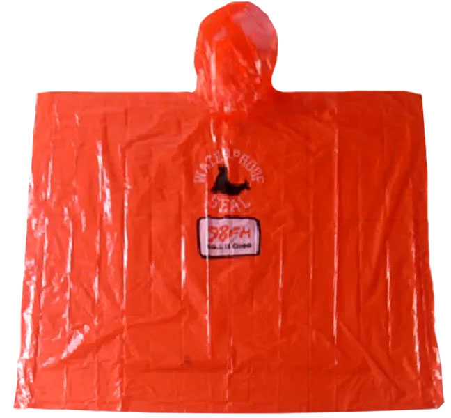 Red waterproof poncho with logo printed two inks
